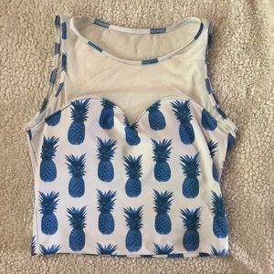 Kortni Jean Blue Pineapple Mesh Crop Swimsuit Top